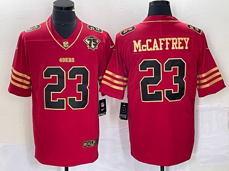 Men San Francisco 49ers #23 Mccaffrey 75th Nike Red Gold Game Player NFL Jersey
